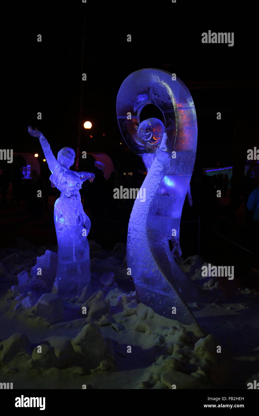 ice sculptures winter night Stock Photo - Alamy