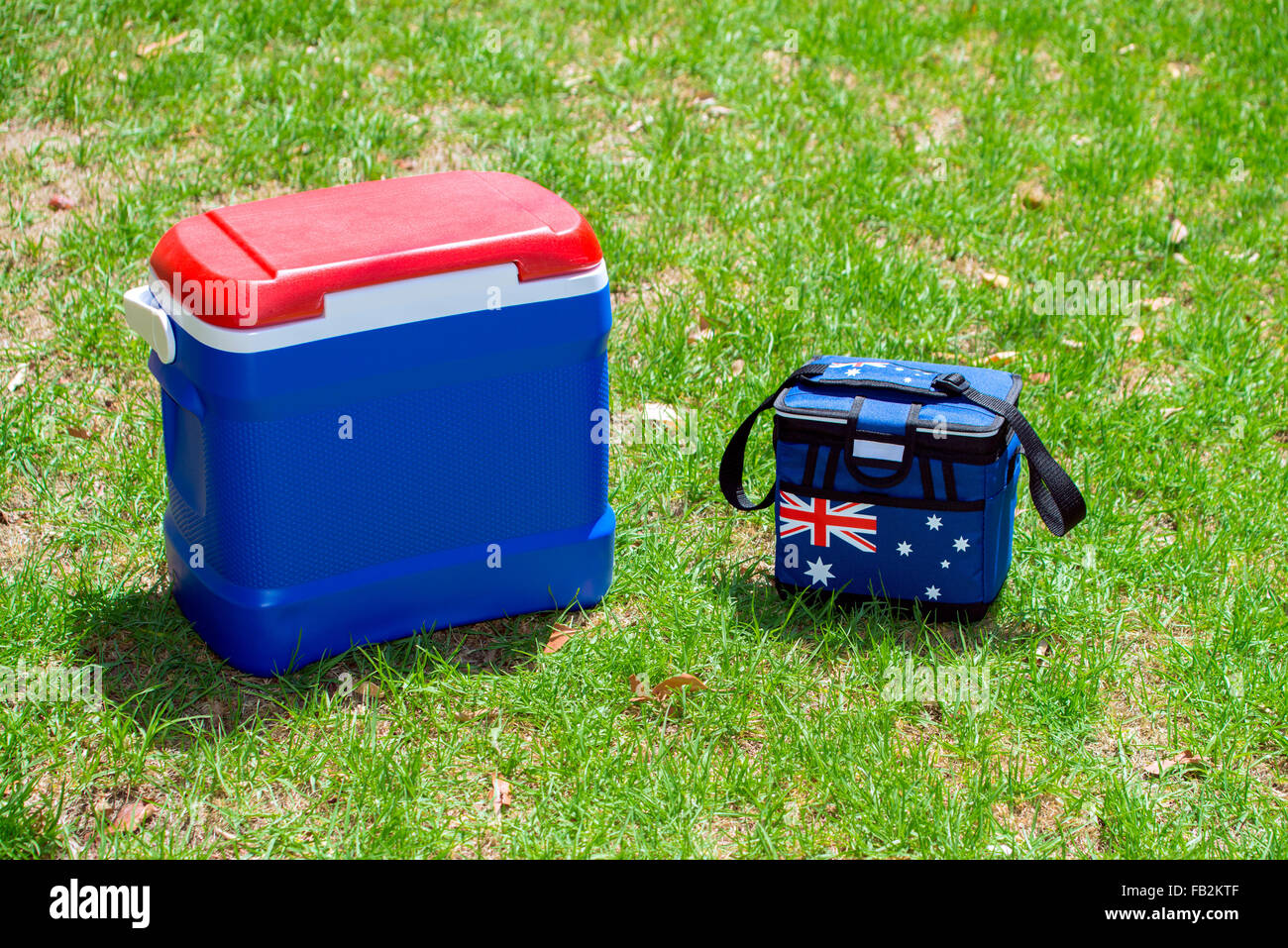 Picnic cooler box in Australian flag colors on grass Stock Photo Alamy