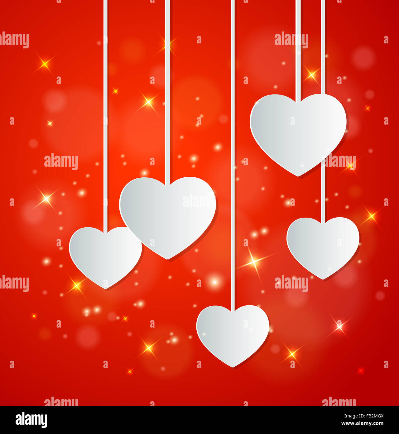 Decorative red background with white paper hearts for Valentine's day ...