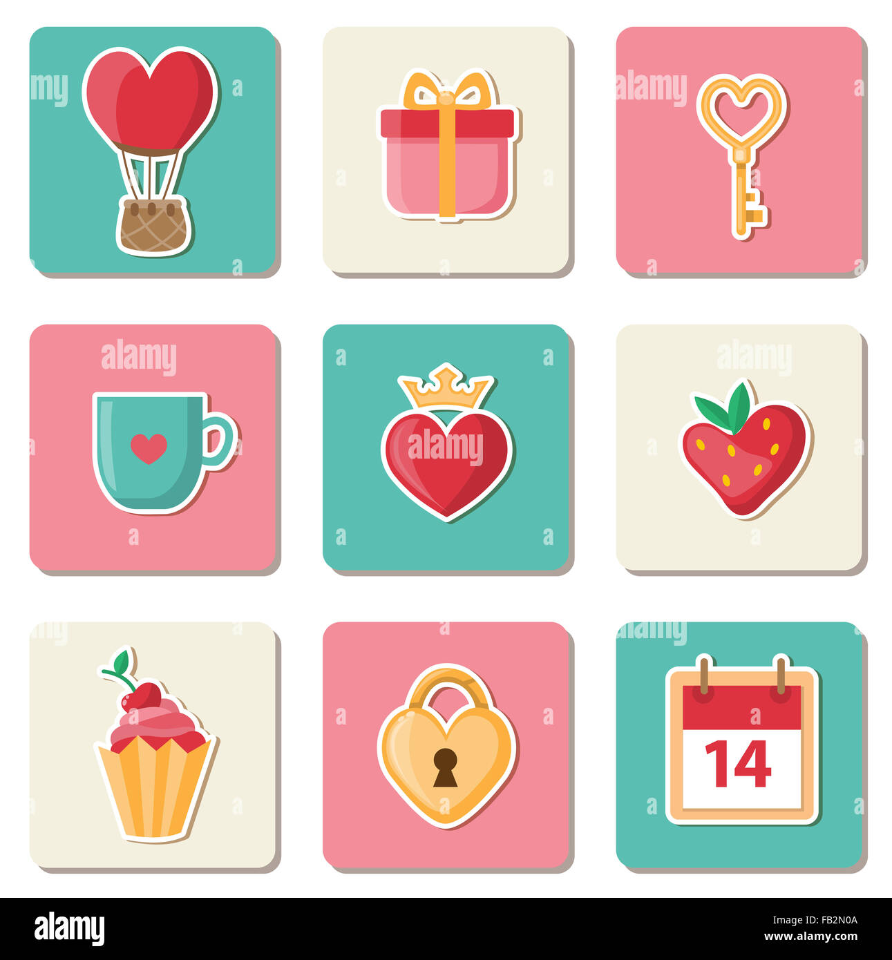 Set of Valentine icons. Flat style illustration Stock Photo - Alamy