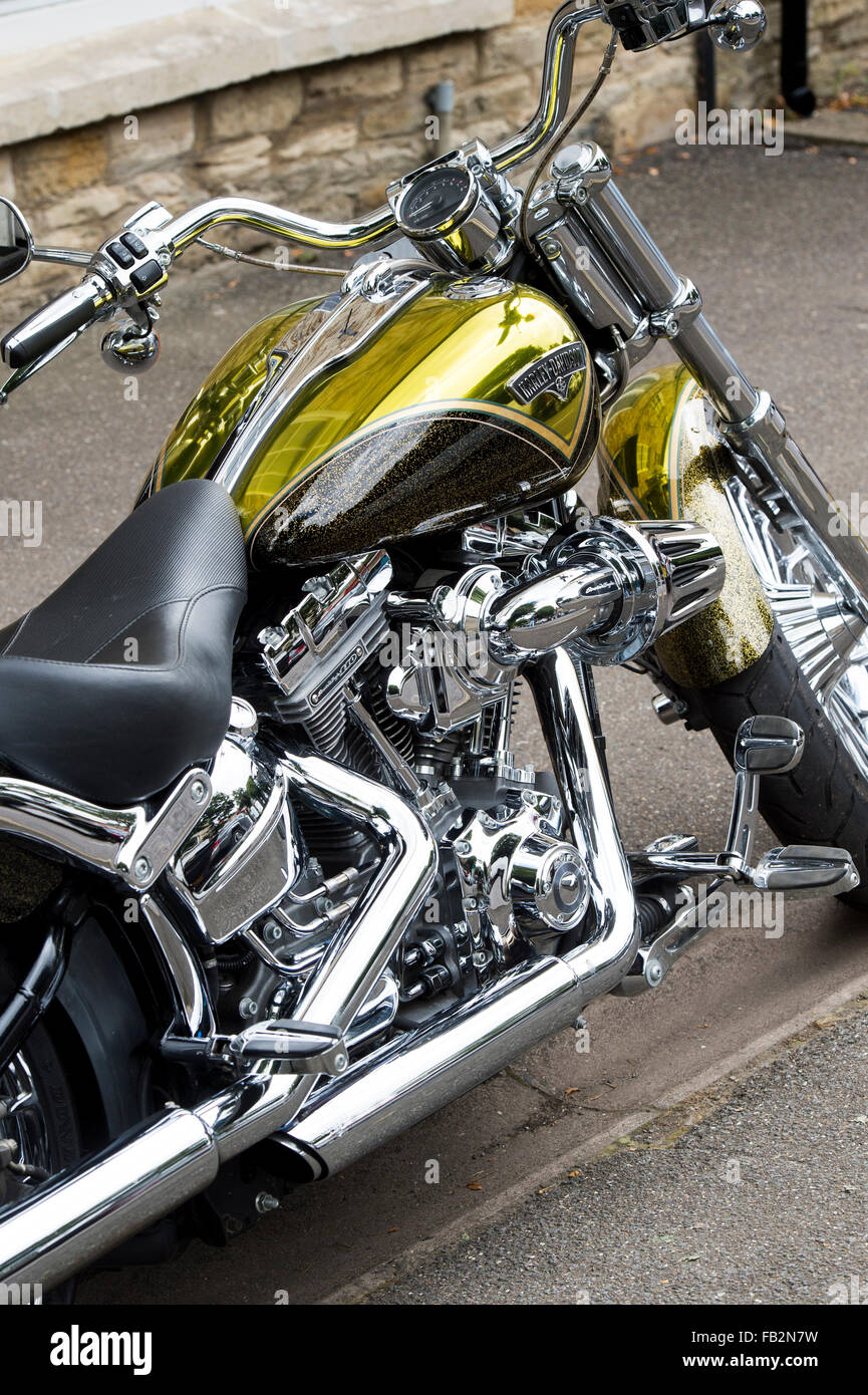 Custom Harley Davidson motorcycle at a bike show in England Stock Photo