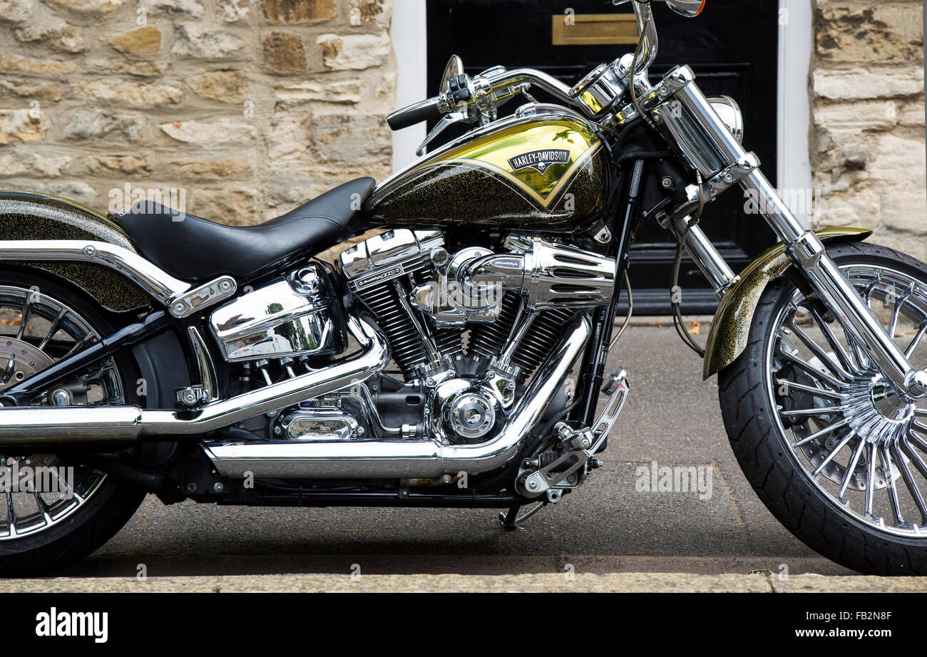 Custom Harley Davidson motorcycle at a bike show in England Stock Photo