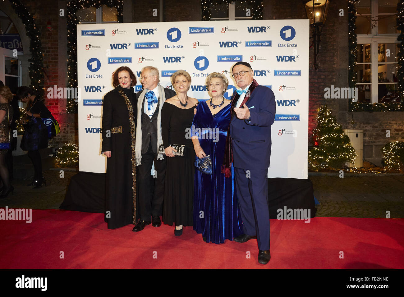Photocall for the 30th anniversary of German ARD TV series 'Lindenstrasse'.  Featuring: Irene Fischer, Joachim H. Luger, Andrea Spatzek, Marie-Luise Marjan, Hans W. Geißendörfer Where: Cologne, Germany When: 08 Dec 2015 Stock Photo