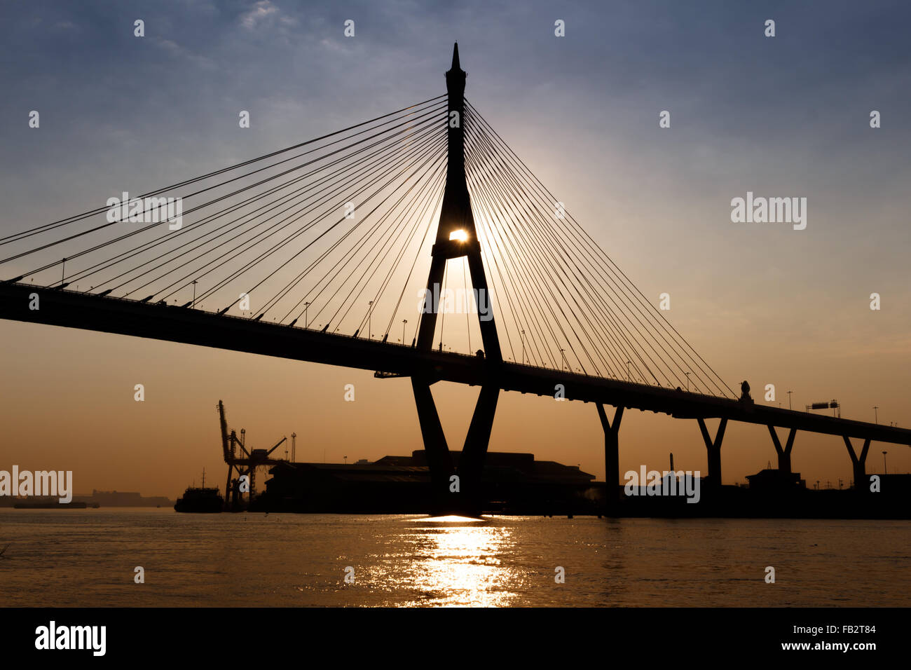 Silhouette Of Bridge At Twilight Time Stock Photo - Alamy