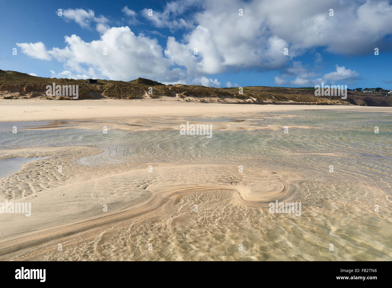 A vast stretch of sandy beach at Porth Kidney between Hayle and St Ives, Cornwall Stock Photo