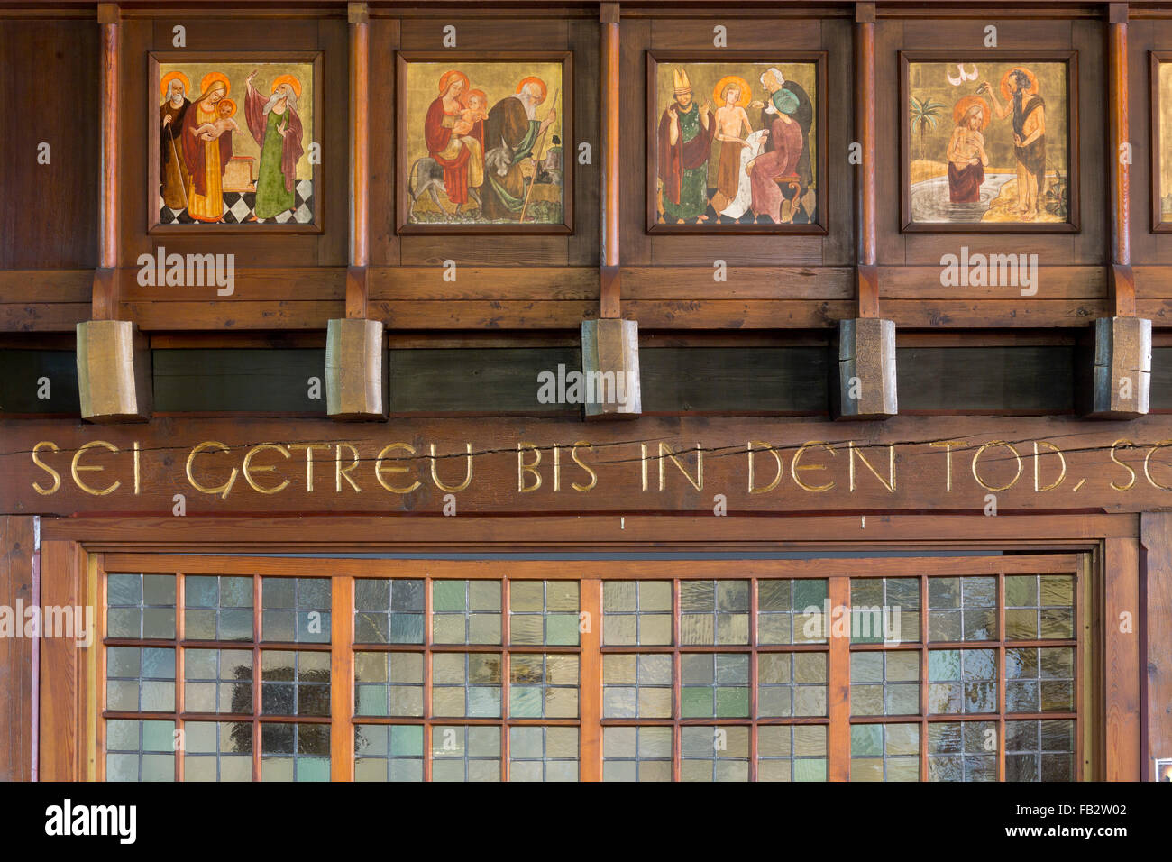 Hamm, St. Johannis, Orgelempore, Inschrift: ''Sei getreu bis in den Tod,...'' Stock Photo