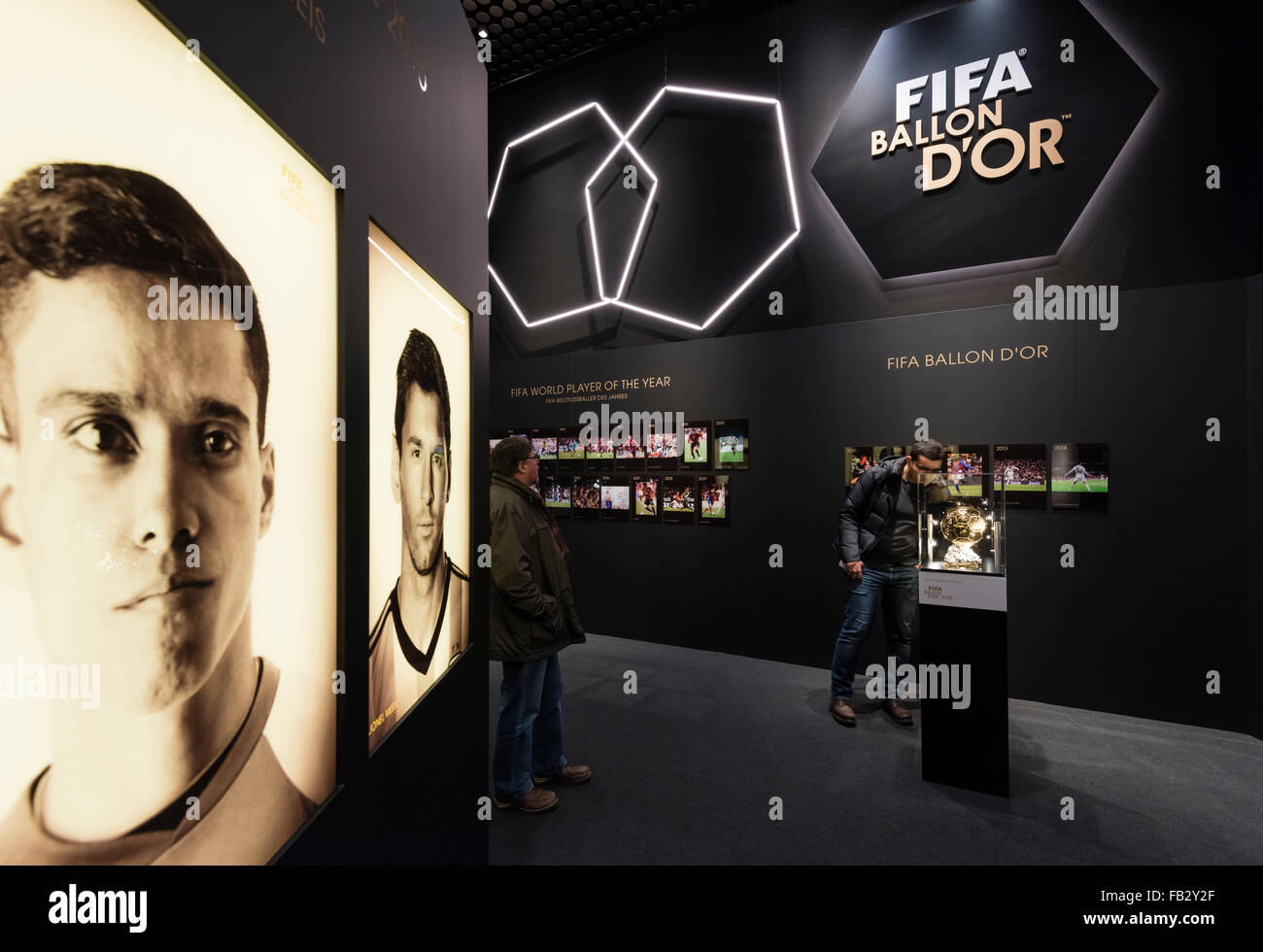 Close-up of the FIFA Ballon d'Or trophy for the world's best football  player (exhibited at the future FIFA museum at Zurich Stock Photo - Alamy