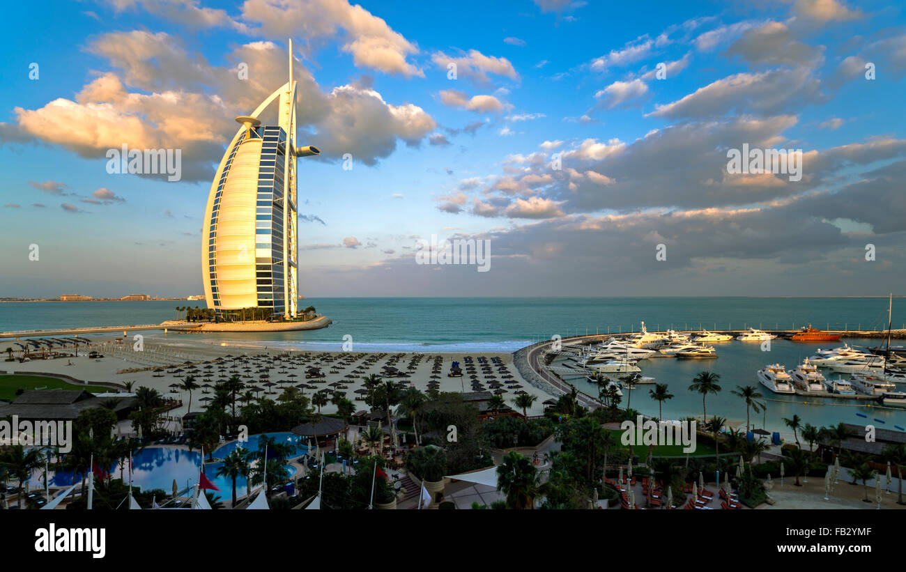 Jumeirah Beach, Burj Al Arab Hotel, Dubai, United Arab Emirates, Middle East Stock Photo