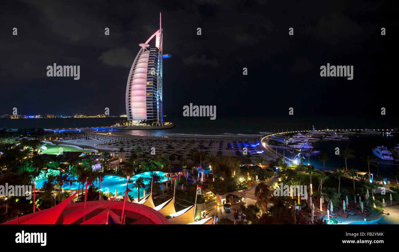 Jumeirah Beach, Burj Al Arab Hotel, Dubai, United Arab Emirates, Middle East Stock Photo