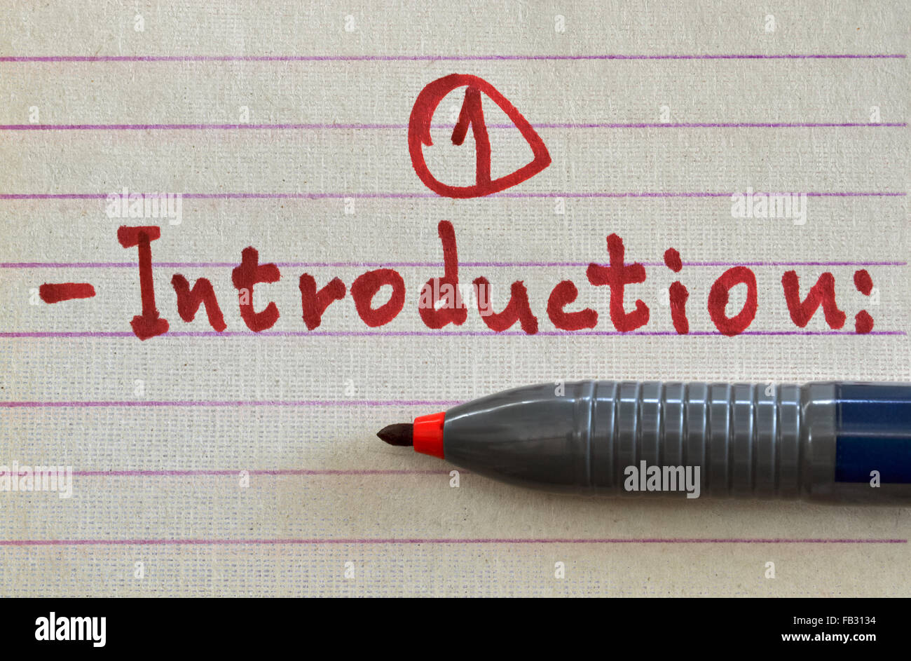 Closeup of a handwritten word Introduction with red felt pen Stock Photo