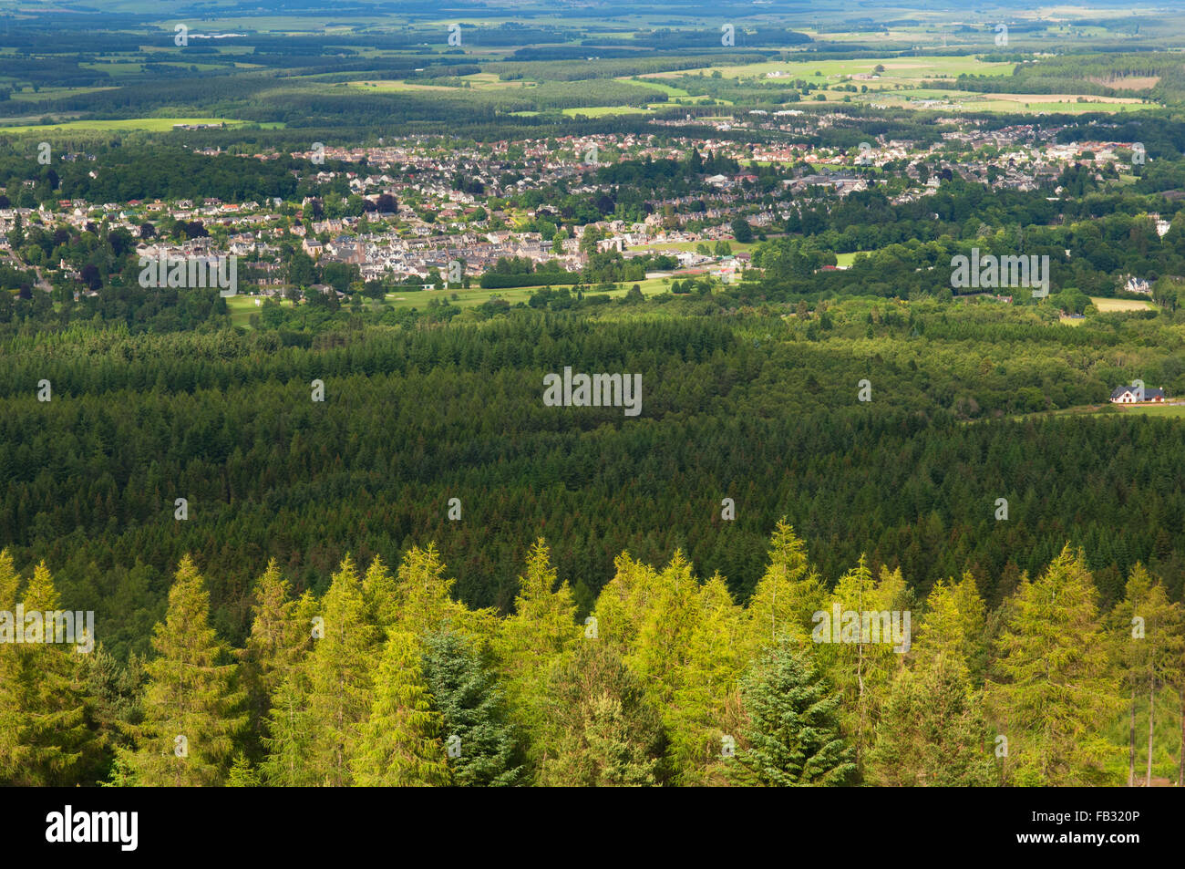 The town of Banchory from Scolty Hill - Deeside, Aberdeenshire, Scotland. Stock Photo