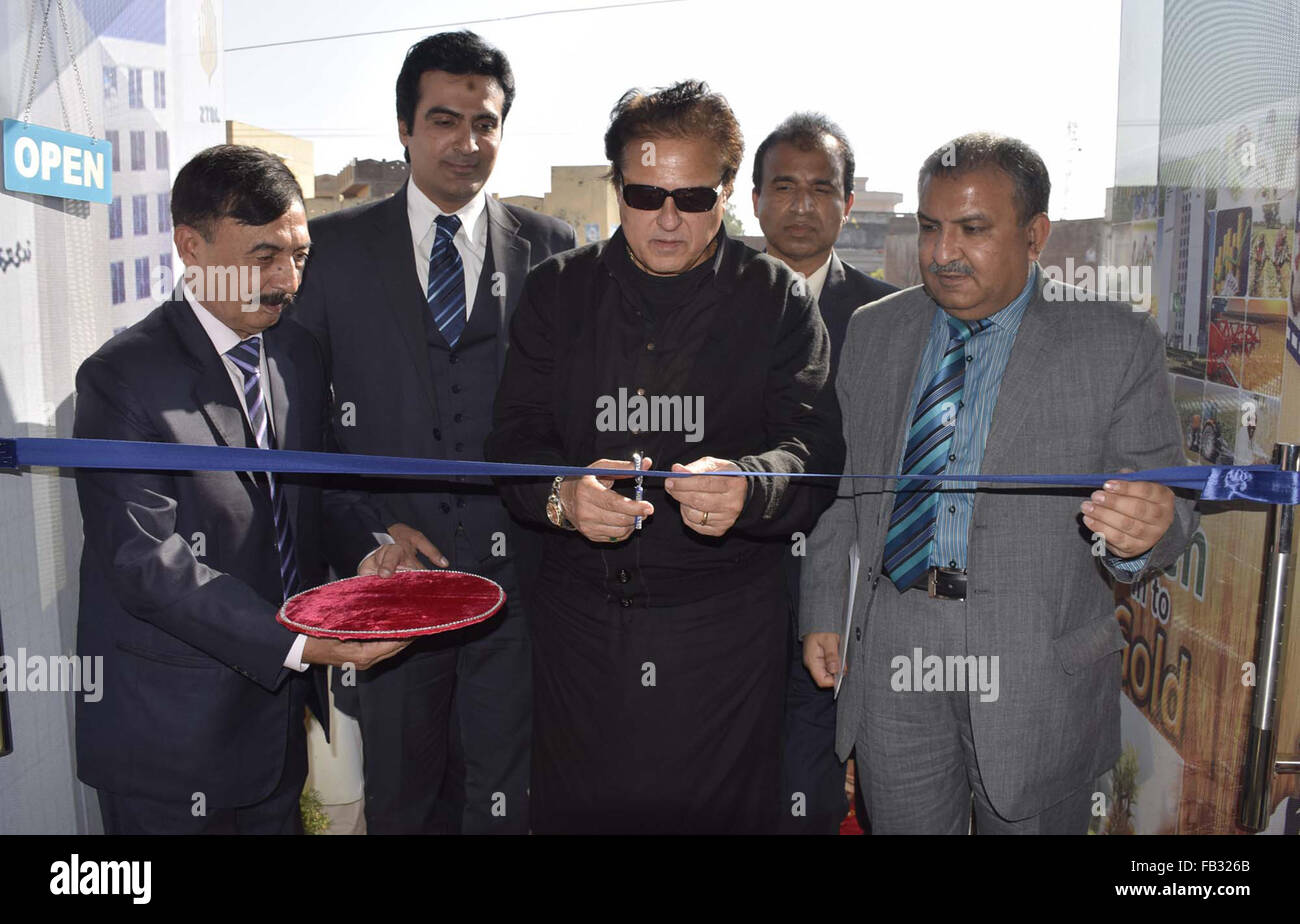 President Zarai Taraqiyati Bank Limited (ZTBL) Pakistan Syed Talat Mehmood inaugurating newly established ZTBL branch at Chawinda area of District Sialkot on Friday, January 08, 2016. Stock Photo