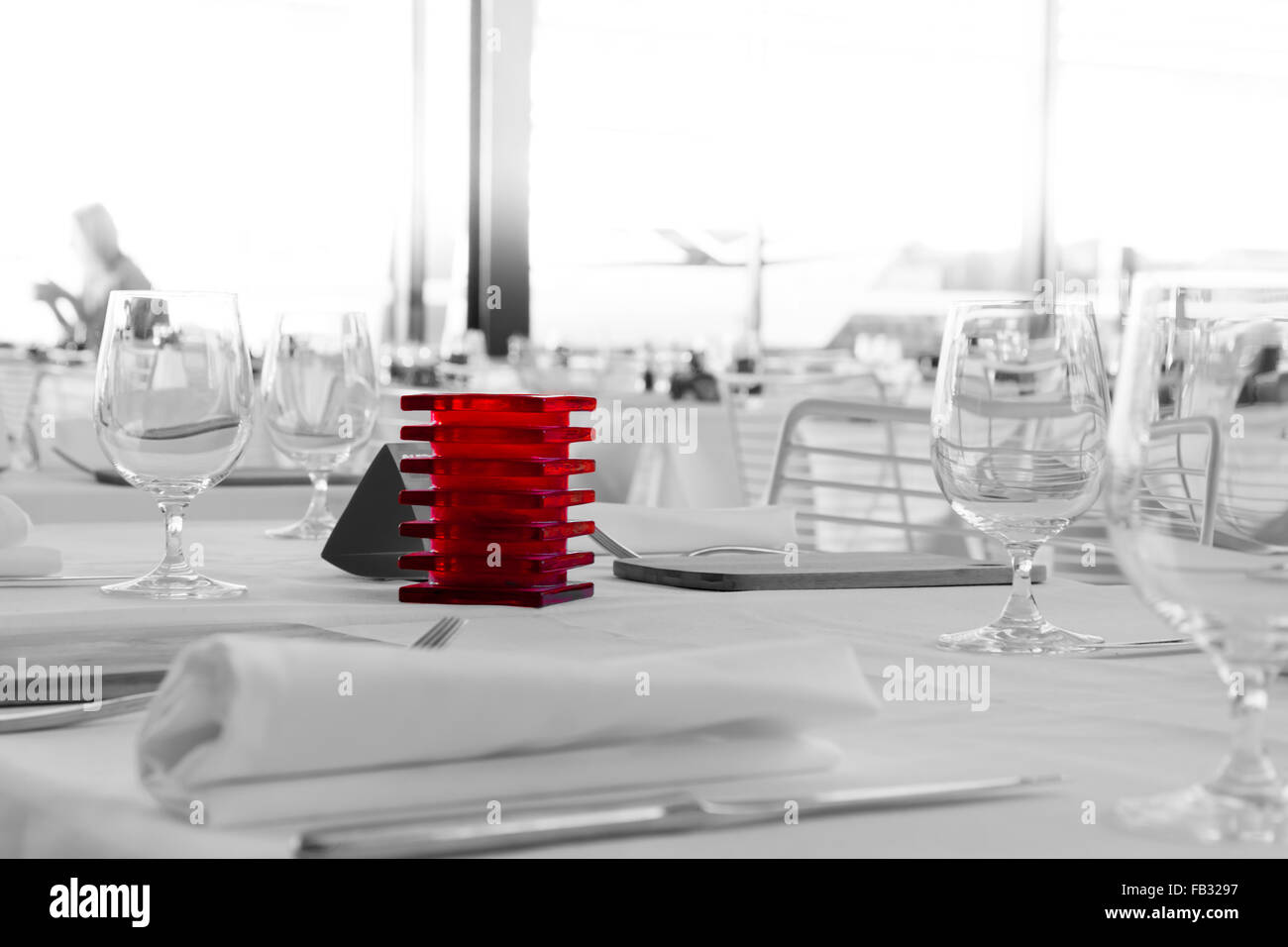 Table settings in the restaurant in the Opera House, Oslo, Norway. Stock Photo