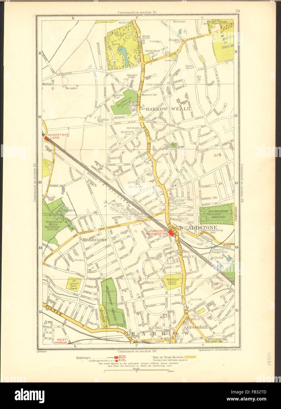 HARROW Stanmore, Wealdstone, Greenhill, Weald, Headstone Lane, 1937