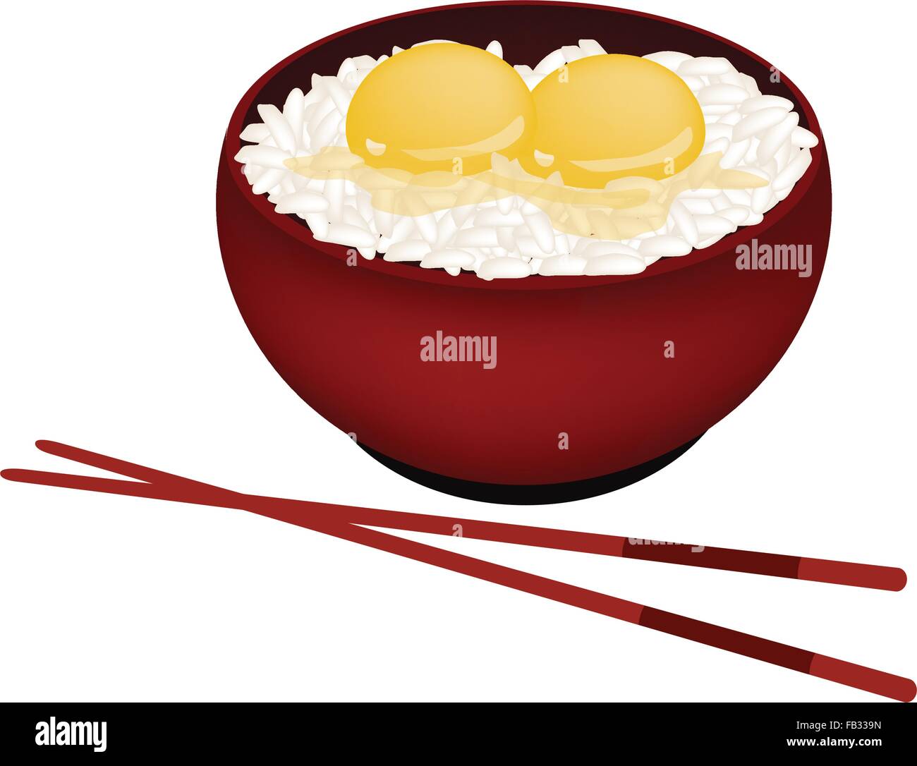 Japanese Cuisine, Illustration of White Steamed Rice Topping with Raw