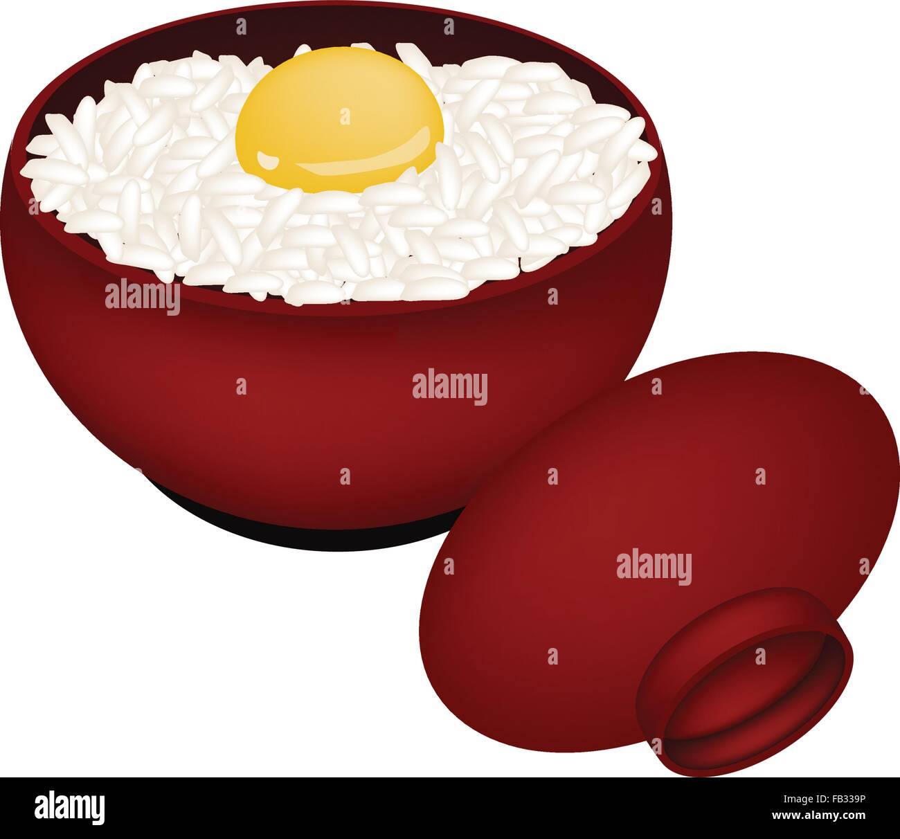 Japanese Cuisine, Illustration of White Steamed Rice Topping with Raw