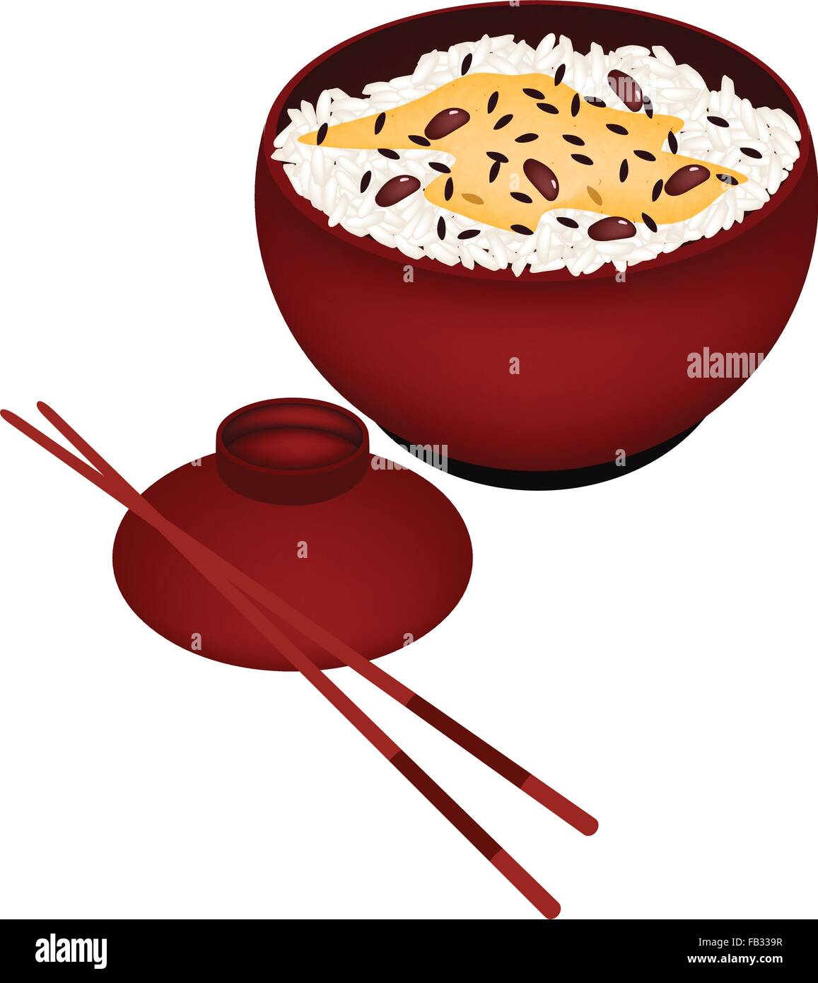 Japanese Cuisine, Illustration of White Steamed Rice with Red Beans in ...