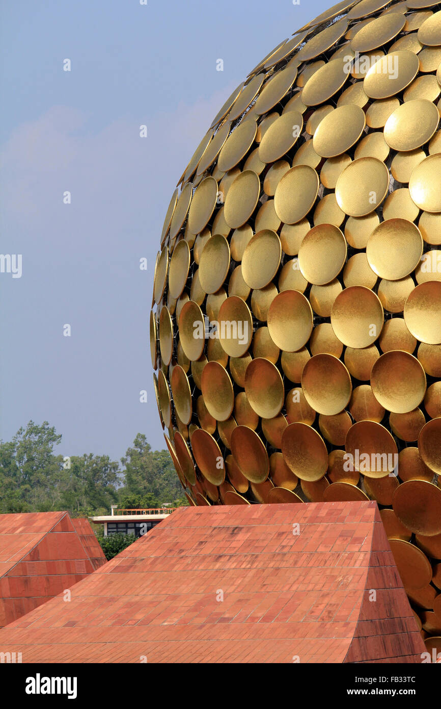The Matrimandir at Auroville, initiated by the mother of the Shri Aurobindo Ashram. It is called soul of the city. Stock Photo