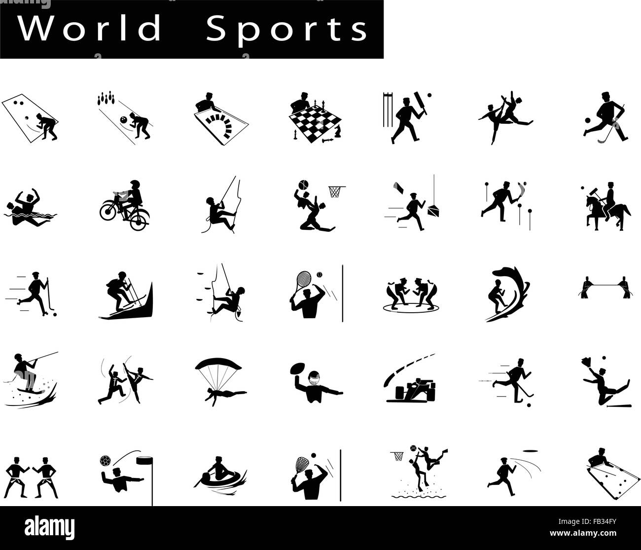 Illustration Collection of 35 World Sport Icons on White Background. Stock Vector