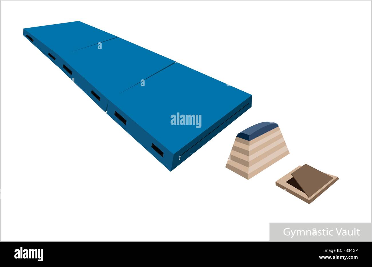 Illustration of Vaulting Horse, Gymnastics Mat and Springboard for