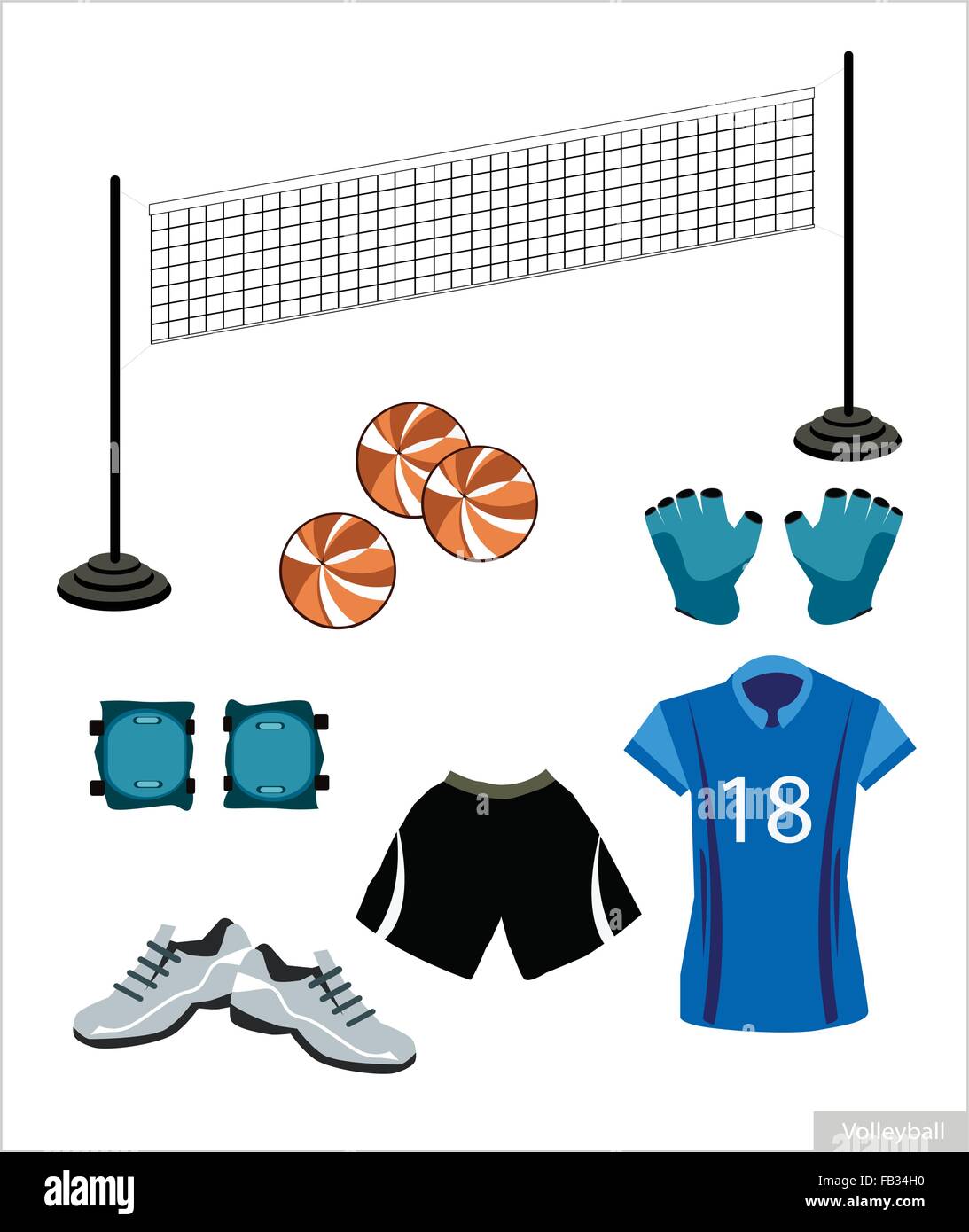 Illustration Collection of Volleyball Accessory and Equipment, Leather  Ball, Net, Wrist Protection, Shoe and Uniform Isolated on Stock Vector  Image & Art - Alamy