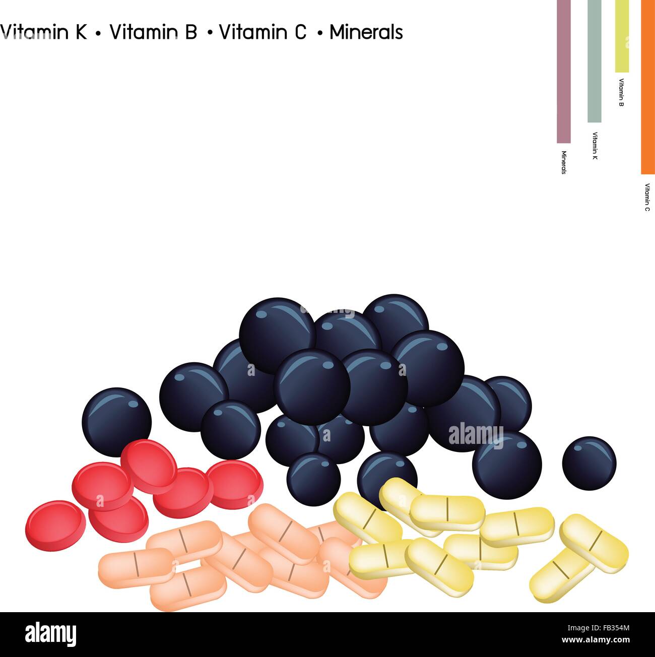 Healthcare Concept, Illustration of Blueberries with Vitamin K, Vitamin