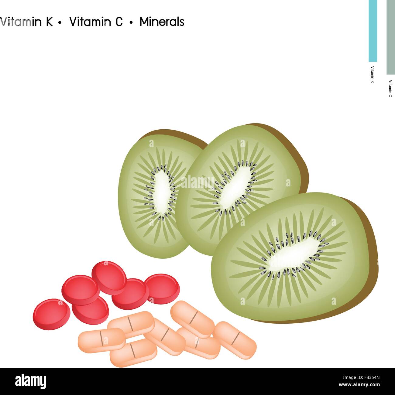 Healthcare Concept, Illustration of Kiwi Fruits with Vitamin C, K and