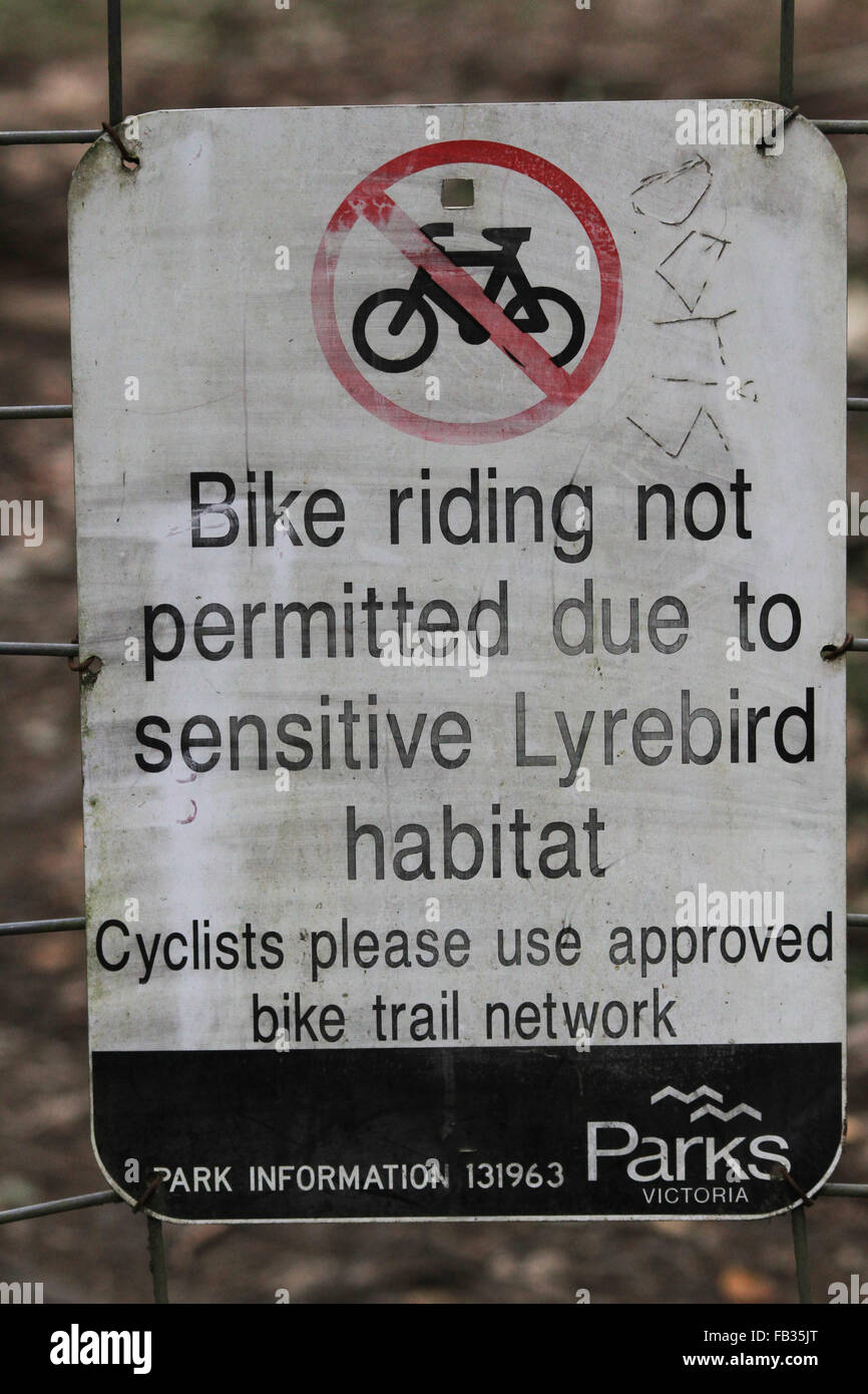 Information sign about Lyrebird habitat, Dandenong National Park, Melbourne, Australia Stock Photo