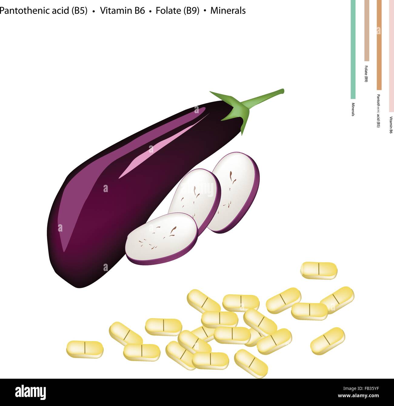 Healthcare Concept, Eggplant with Pantothenic Acid B5, Vitamin B6