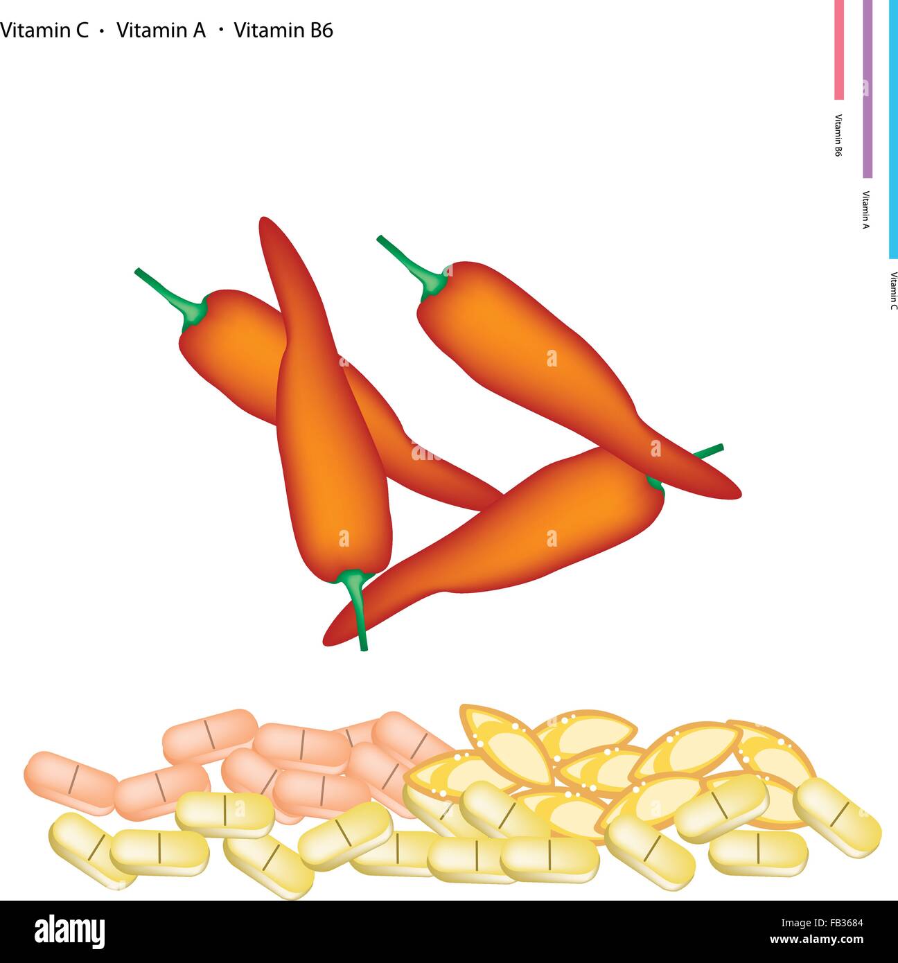 Healthcare Concept, Illustration of Red Sweet Pepper with Vitamin C, A