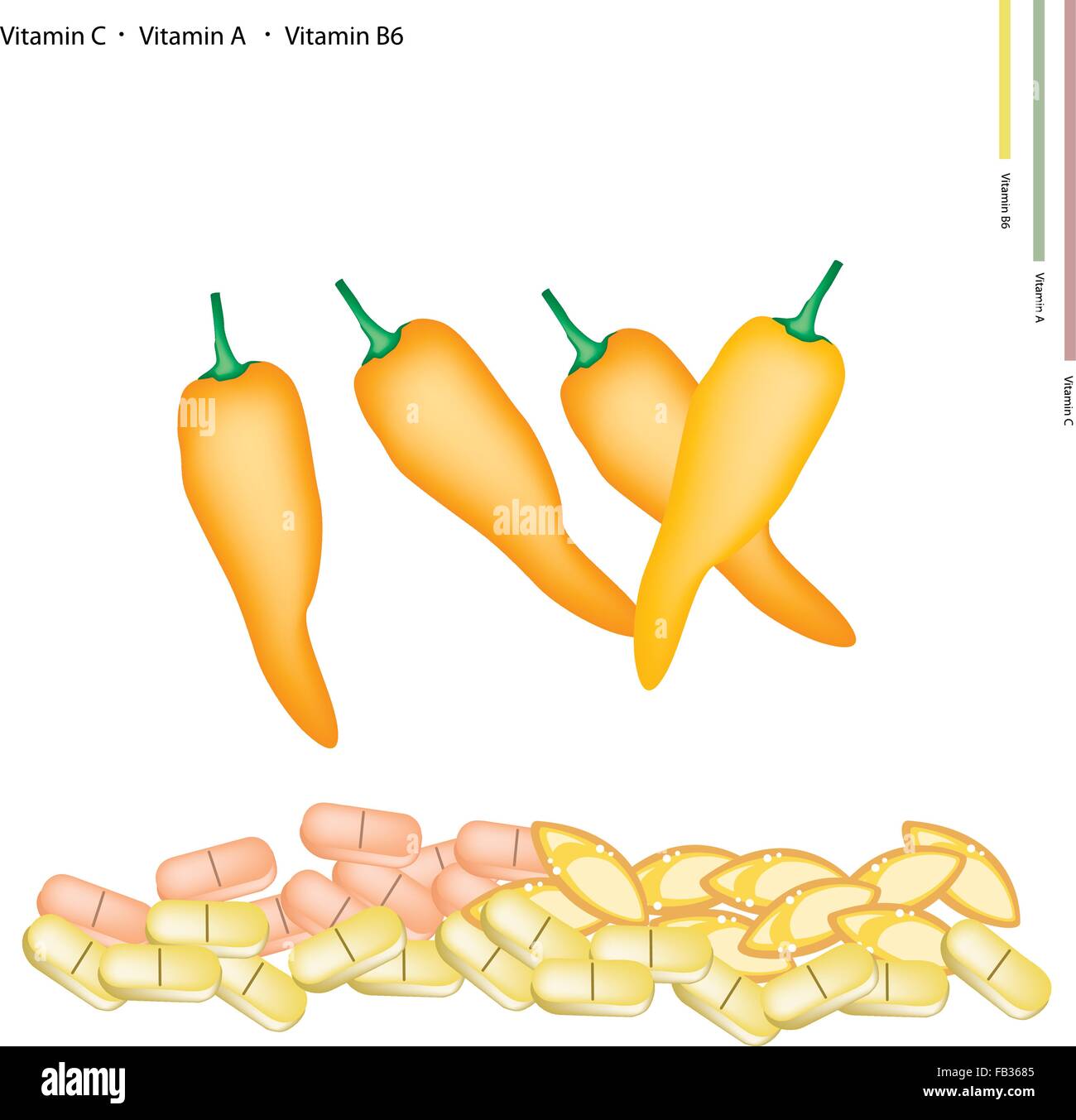Healthcare Concept, Illustration of Yellow Sweet Pepper with Vitamin C