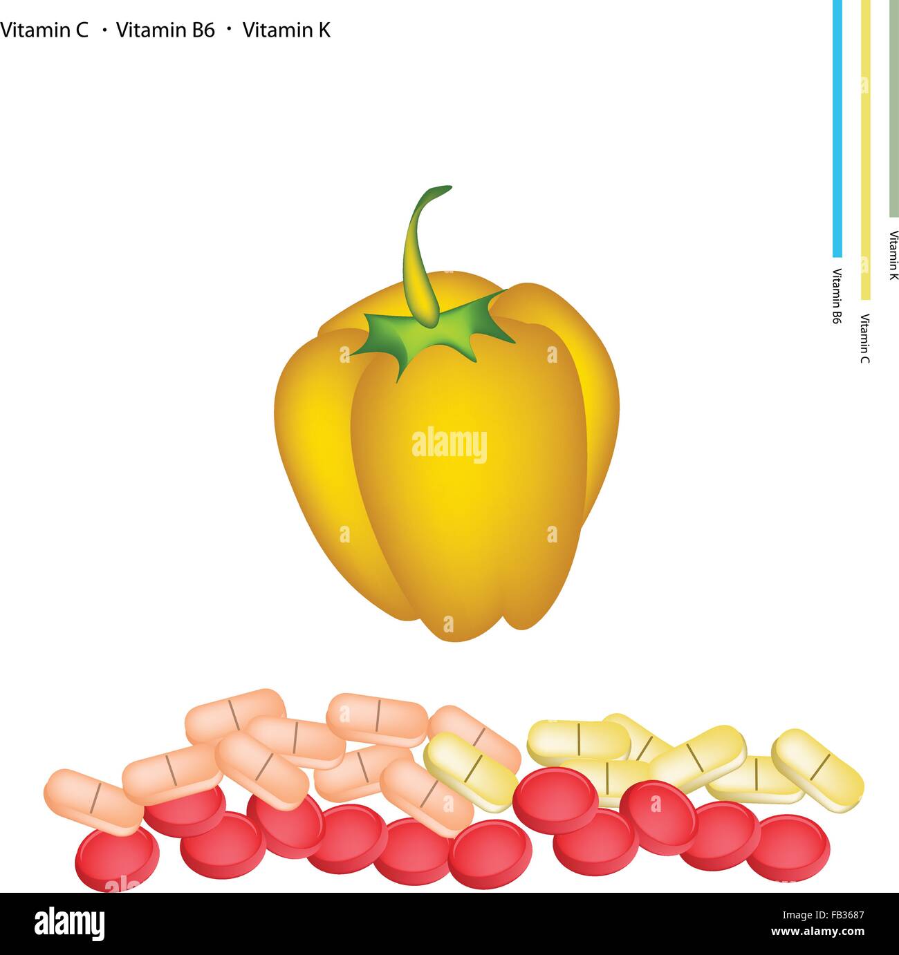 Healthcare Concept, Illustration of Yellow Bell Peppers with Vitamin C