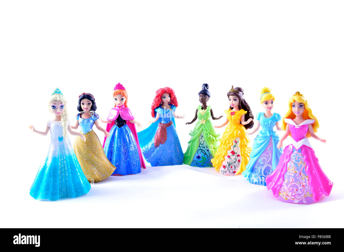 A collection of Disney Princess Magiclip Toy Dolls Stock Photo