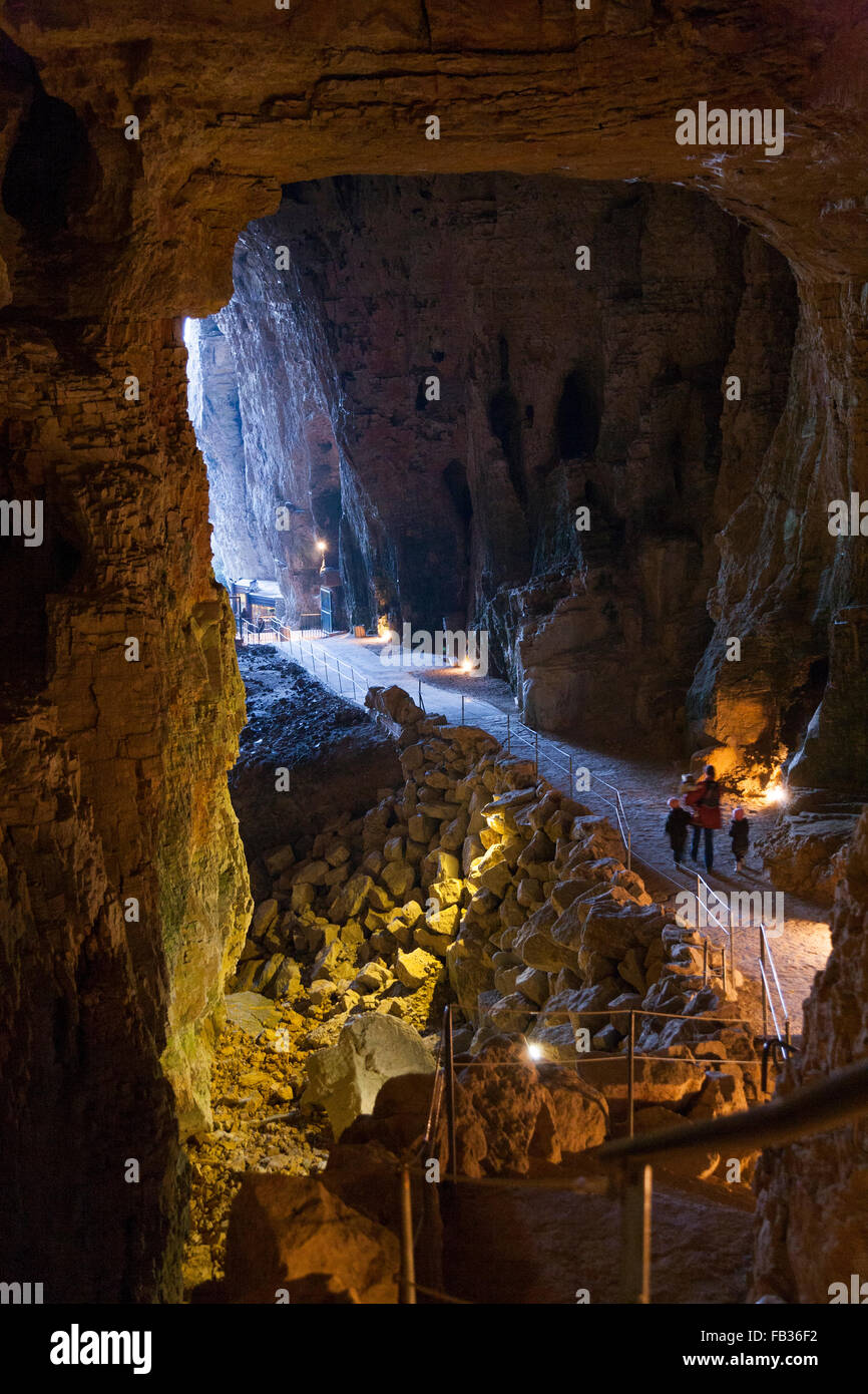 Inside & rock formation / formations / structure / structures; Caves of La Balme ( Bat caves ), La Balme-les-Grottes, Isère department, France. Stock Photo