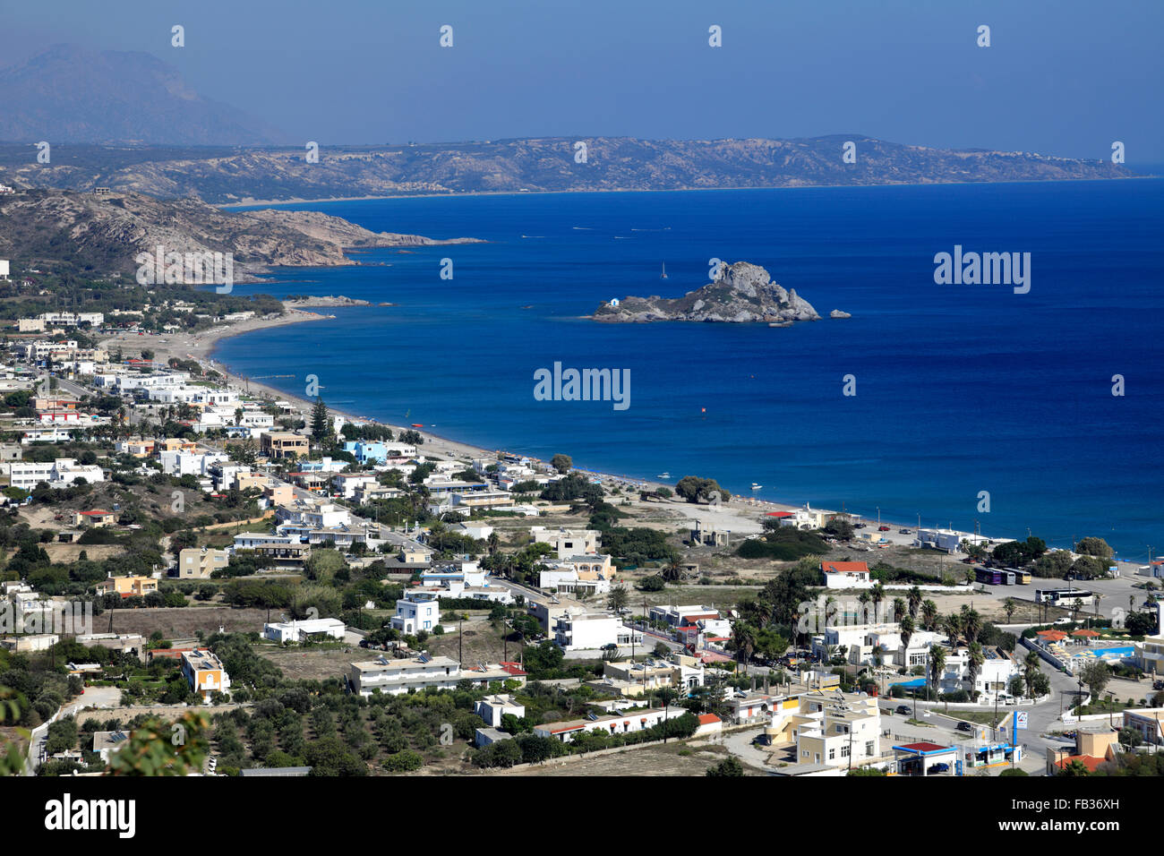 Panoramic view over Kefalos Bay, Kefalos town, Kos Island, Dodecanese group of islands, South Aegean Sea, Greece. Stock Photo