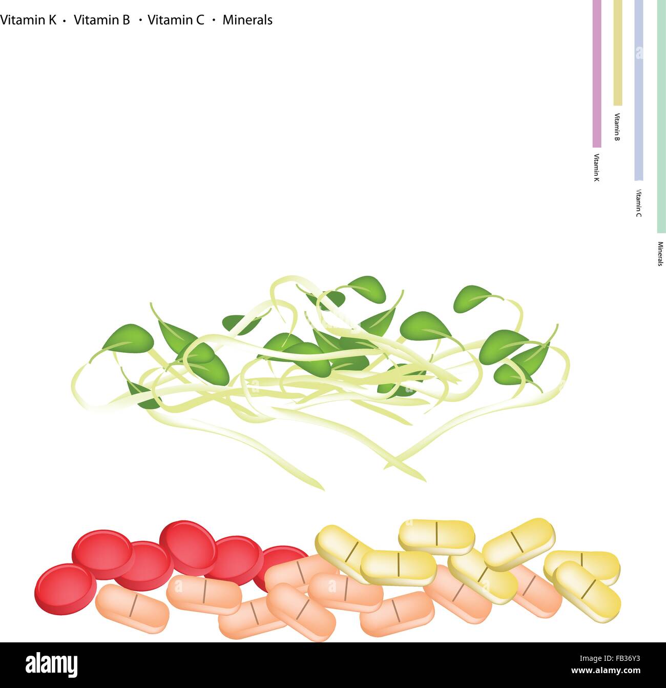 Healthcare Concept, Illustration of Bean Sprouts with Vitamin K