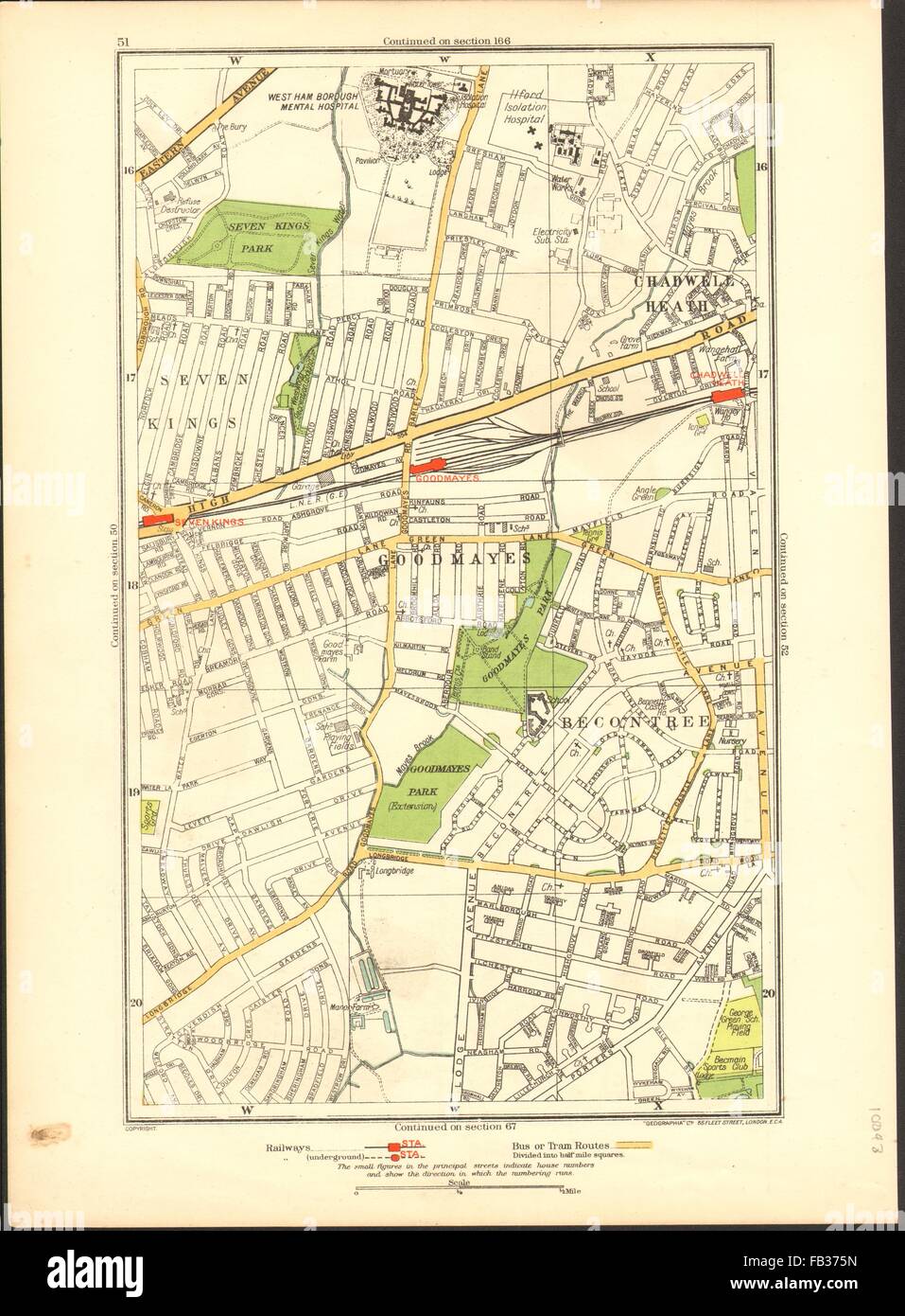 LONDON:Becontree,Goodmayes,Seven Kings,Chadwell Heath,Longbridge Rd, 1937 map Stock Photo
