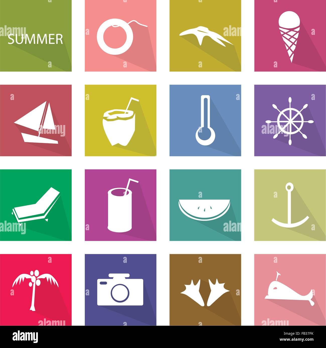 Illustration Collection of Summer Season Icons, The Hottest of The Four Temperate Seasons. Stock Vector