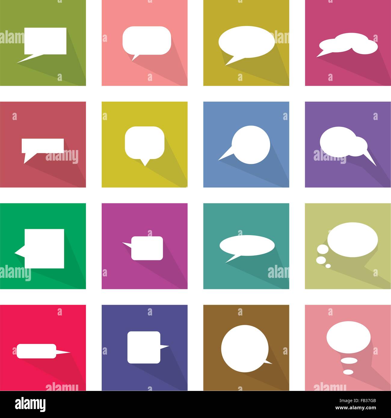 Flat Icons, Illustration Set of 16 Speech Bubbles or Thought Bubbles ...