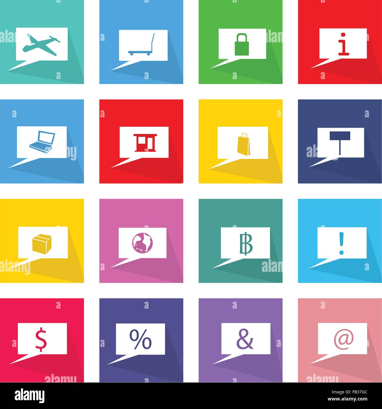 Flat Icons, Illustration Set of 16 Speech Bubbles or Thought Bubbles ...