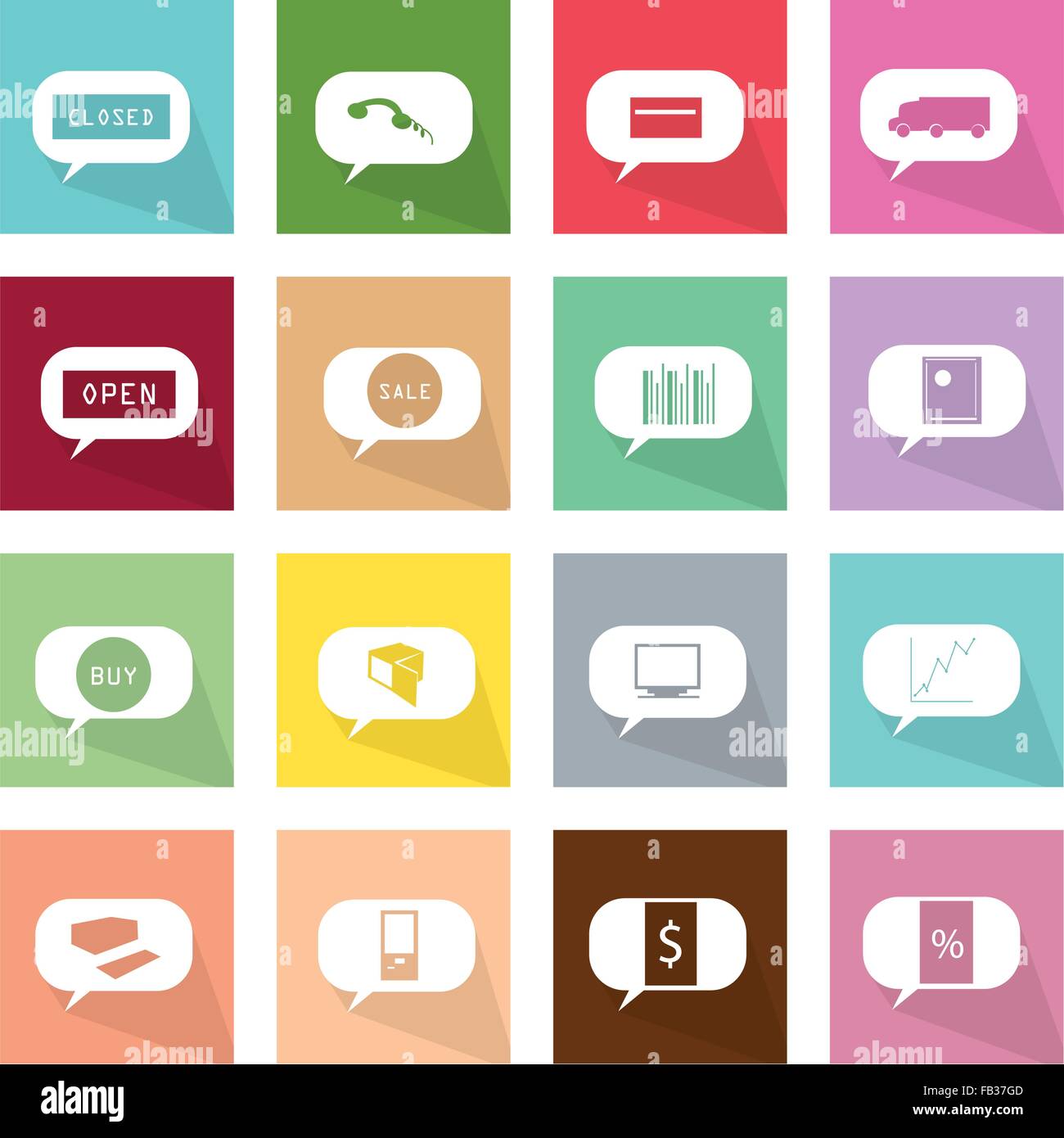 Flat Icons, Illustration Set of 16 Speech Bubbles or Thought Bubbles ...