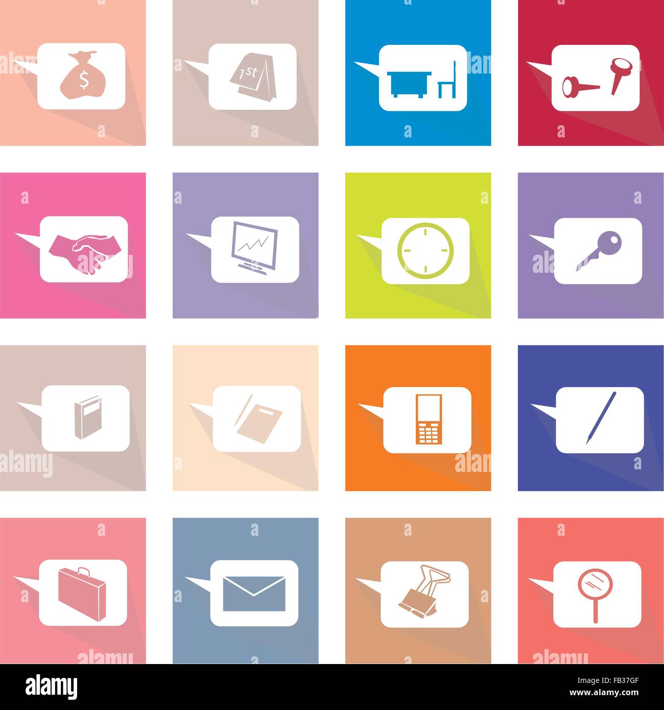 Flat Icons, Illustration Set of 16 Speech Bubbles or Thought Bubbles ...