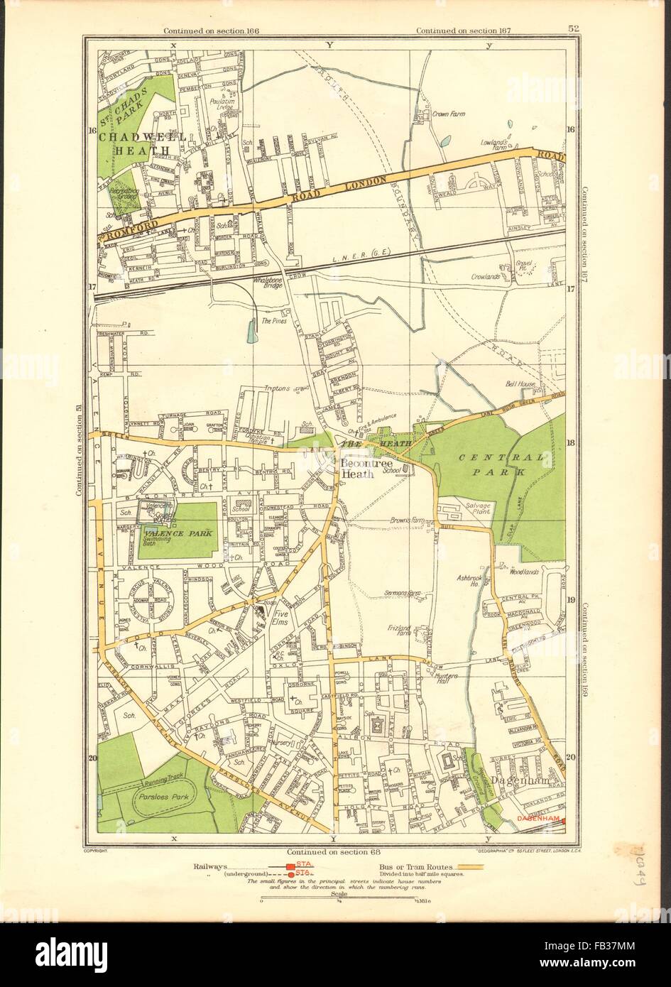 ROMFORD: Chadwell Heath, Becontree, Dagenham, Valence Park, 1937 vintage map Stock Photo