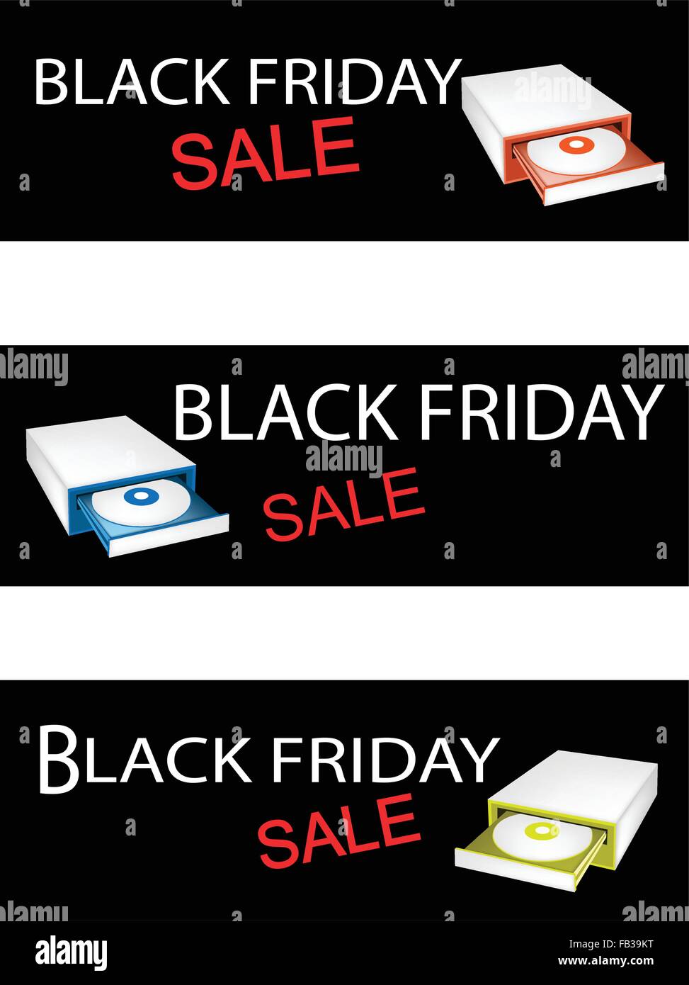 Illustration of Computer CD-ROM Disk Drive on Black Friday Shopping Labels for Start Christmas Shopping Season. Stock Vector