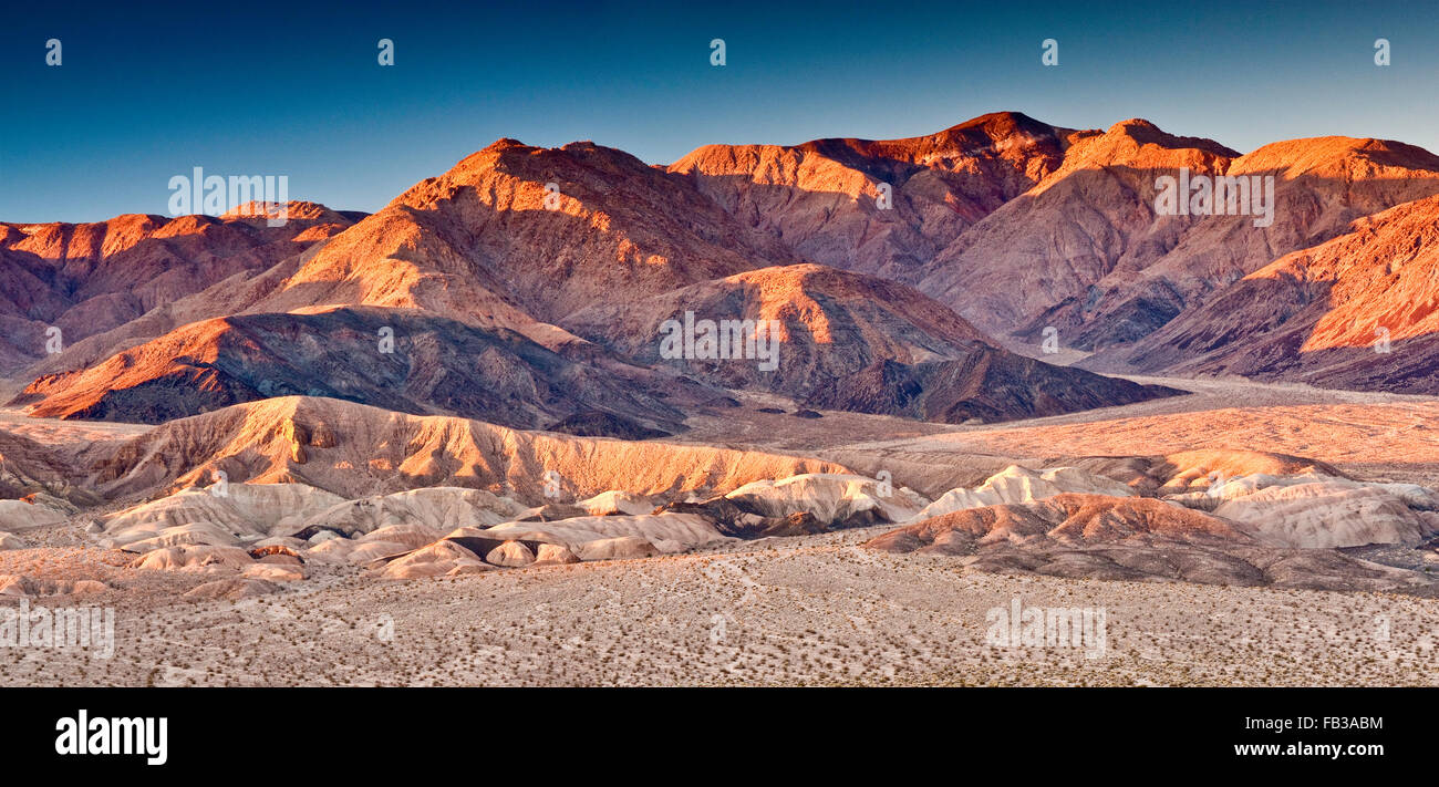 Owlshead Mountains over Confidence Hills in Mojave Desert, sunrise from