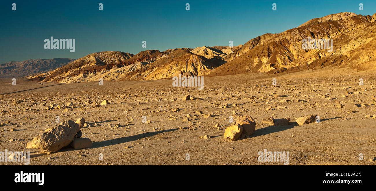 Rock formations in Golden Canyon area at sunset, Mojave Desert, Death Valley National Park, California, USA Stock Photo
