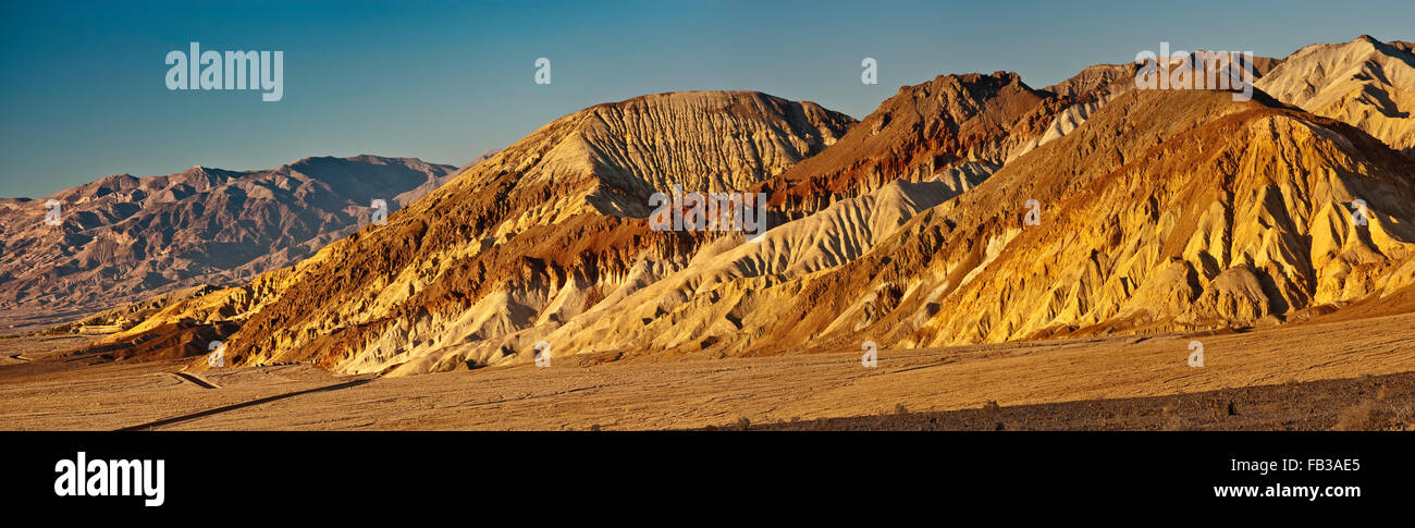Rock formations in Golden Canyon area at sunset, Mojave Desert, Death Valley National Park, California, USA Stock Photo