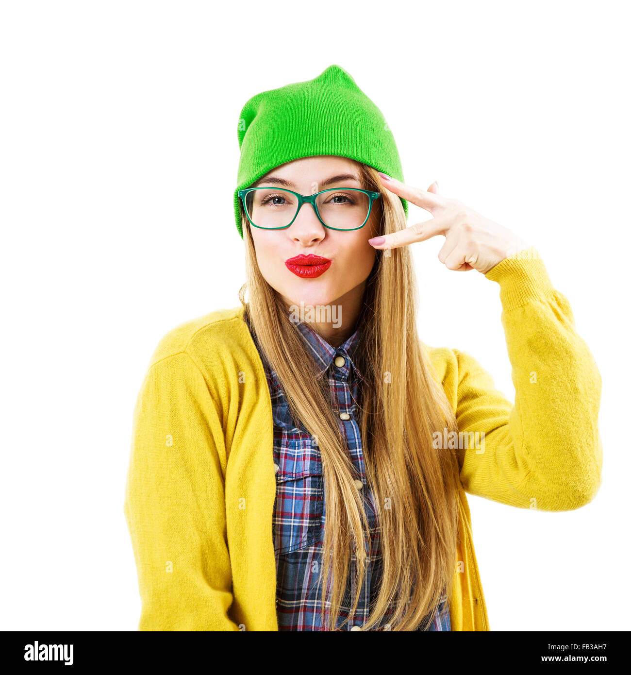 Funny Hipster Girl Going Crazy Isolated on White Stock Photo - Alamy