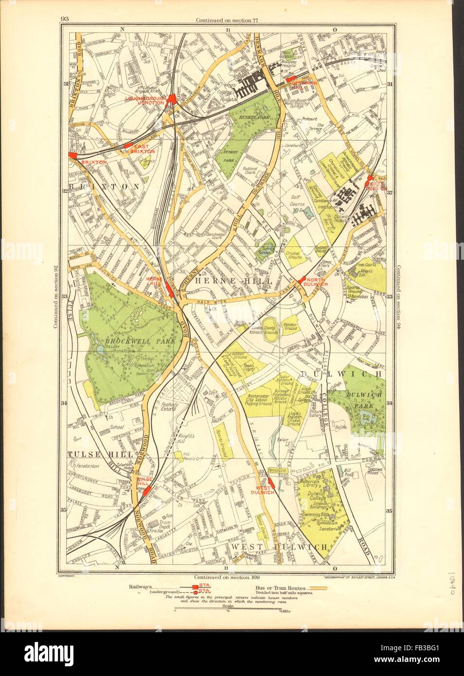 LONDON: Dulwich,Herne Hill,Tulse Hill,Brixton,Stockwell,Denmark Hill, 1937 map Stock Photo