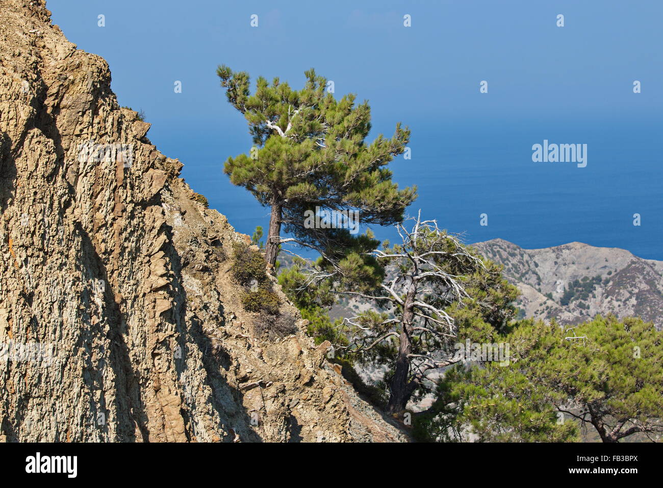 Landscape with mountains and sea, Karpathos, Greece Stock Photo